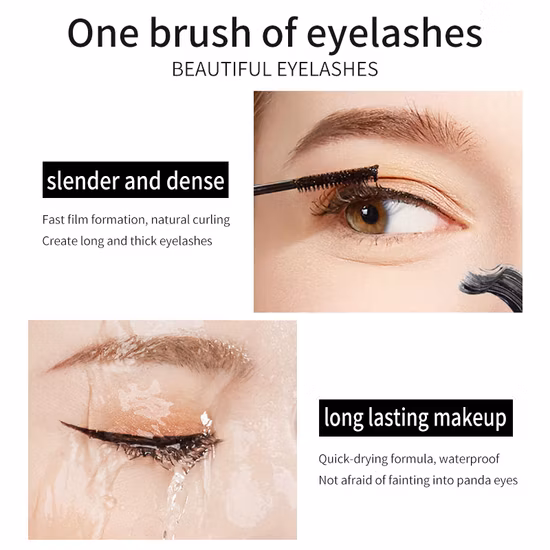 Maquiagem leve, fina e encaracolada, à prova d'água, resistente ao suor, máscara preta para olhos